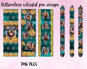 Rottweiler pen wrap [PNG] Digital File|Rottweilers png|dog png/ Rottweilers and sunflower png|/ non transparent background /dog pen wrap