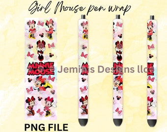 Giirl mouse pen wrap PNG/ digital file / girl mouse polka dot dress png pen wrap/ non transparent png file with colored background