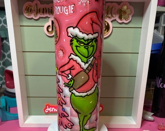 Bougie 30 oz pink Christmas tumbler /Christmas tumbler/Green guy Christmas tumbler. Bougie