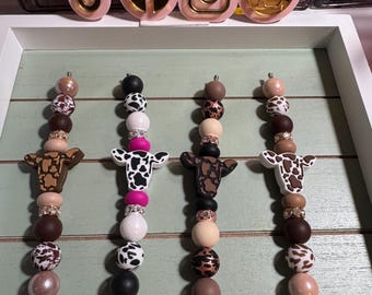 Cow Tumbler charm accessory, tumbler cow bead charm, beaded tumbler charm, tumbler handle charm, western tumbler cup charm