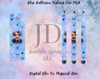 Highland cow blue pen wrap [PNG] Digital File| cow png| highland cow print pen wrap |highland cow blue png| Non Transparent-NO physical item