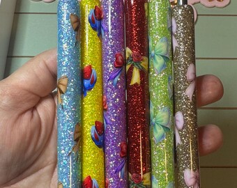Princess bow glitter pen, bow glitter pen with lots of sparkle. Custom bows glitter pen, princess  pen/ coquette bow pen