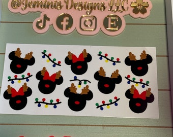 UV DTF  Ready to press|  Mouse ears, reindeer Girl mouse ears lights | uvdtf wrap | Permanent decal | No heat needed | Waterproof