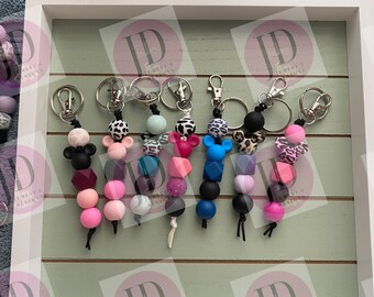 Ready to Ship Adorable mini mouse ears beaded Keychain/beaded Keychain & Sunflower dangle Keychain
