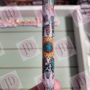 Sunflower leopard turquoise Mom Glitter pen, pen wrap with Lots of sparkle.   Gorgeous glitter pen