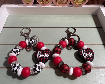 Beaded mini keychain, choice of design picture/ turquoise /purple or pink.  Custom mini Keychain