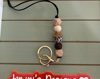Silicone cowboy lanyards /Custom Bead lanyards//Bead brown lanyard/bead earth tone badge holder /bead Keychain