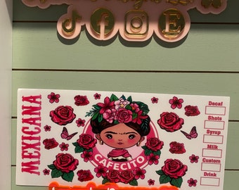UV DTF 16 oz Glass can Ready to Apply| Frida Mexicana| uvdtf wrap | Permanent decal | No heat needed | Waterproof material