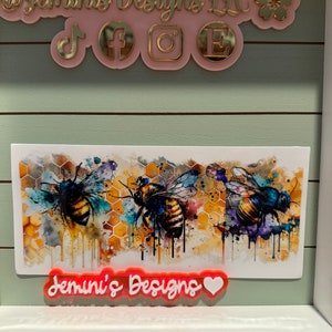 UV DTF  Ready to Apply | Bee watercolor uvdtf wrap | Bee and honeycomb Permanent decal | No heat needed | Waterproof material