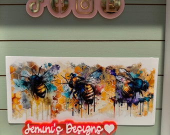 UV DTF  Ready to Apply | Bee watercolor uvdtf wrap | Bee and honeycomb Permanent decal | No heat needed | Waterproof material
