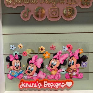 UV DTF  Ready to press|  Baby Girl Mouse pink / 4Baby mouse characters uvdtf wrap | Permanent decal | No heat needed | Waterproof