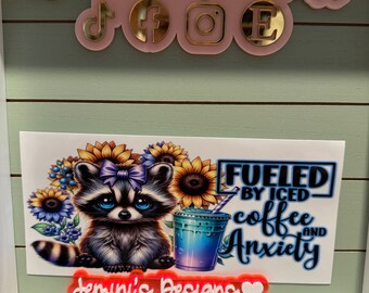 UV DTF Ready to Apply| Raccoon Anxiety sunflower uvdtf wrap | Permanent decal | No heat needed | Waterproof material