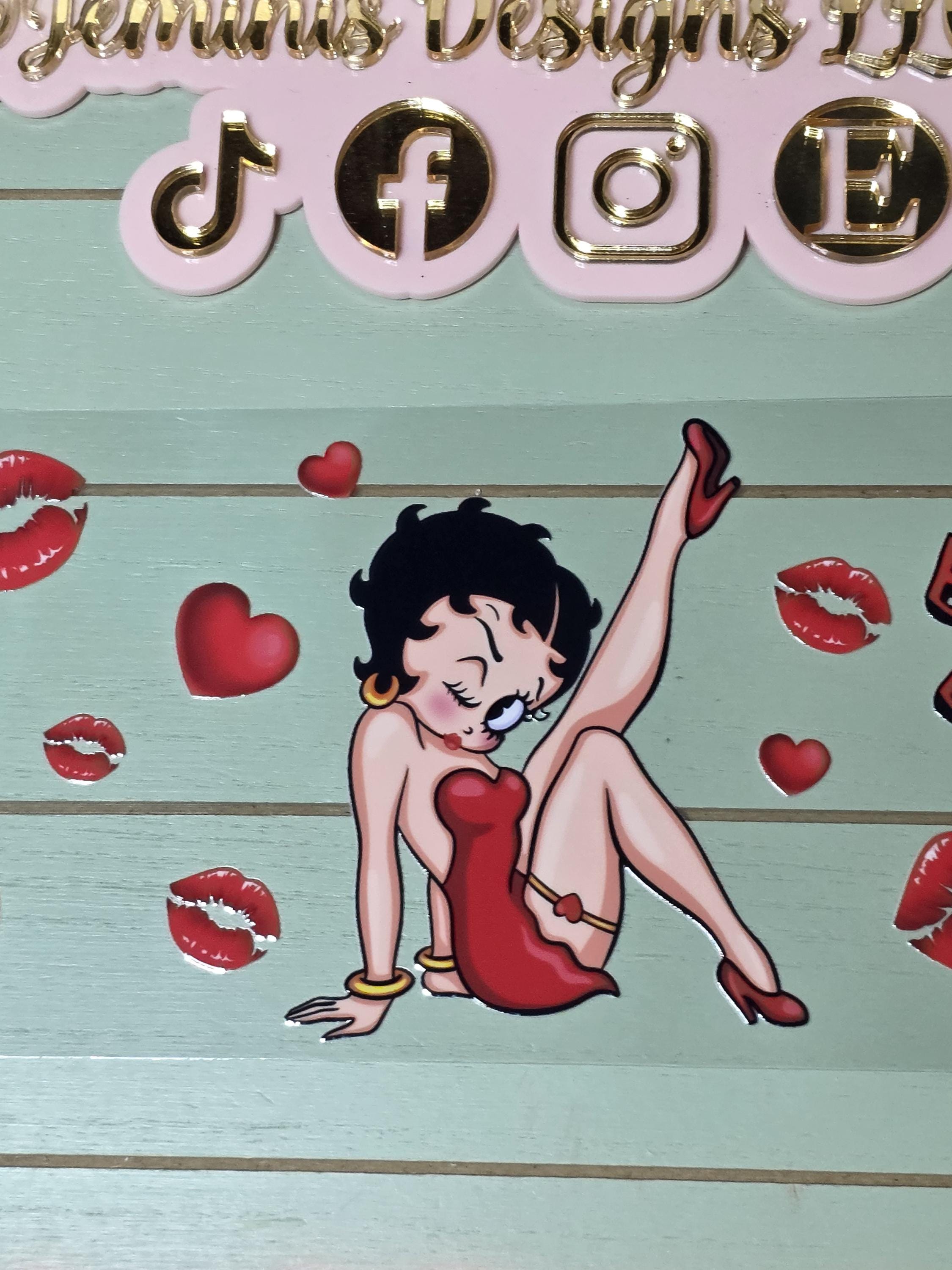 Cute Girl Boop Winking/ Cute Pose / Red Dress Hearts/ Lips/ Leg Up ...