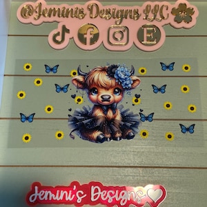 UV DTF  Ready to Apply| Highland Ballerina tutu blue/ sunflower butterfly uvdtf wrap | Permanent decal | No heat needed Waterproof material