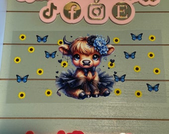UV DTF  Ready to Apply| Highland Ballerina tutu blue/ sunflower butterfly uvdtf wrap | Permanent decal | No heat needed Waterproof material
