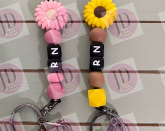 Silicone Sunflower lanyards /Custom Bead lanyards//Bead lanyard/bead badge holder /bead Keychain