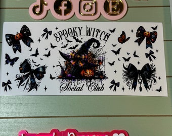 Ready to press| Spooky witch/ social club /bows/Halloween/butterfly/ witch hat | uvdtf wrap | Permanent decal | No heat needed | Waterproof