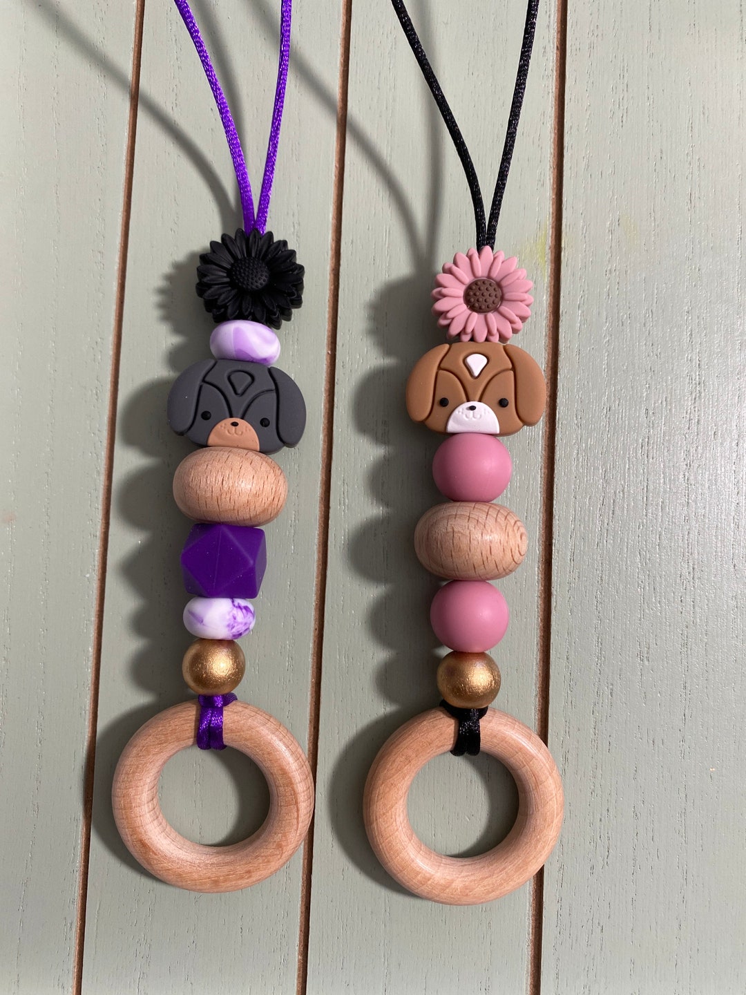 Made to Order Rear View Mirror Dog Beaded Sunflower Dangle/aromatherapy