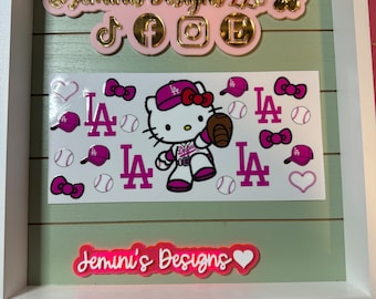 Baseball Pink kitty uvdtf cup wrap/ ready to press/ no heat needed/ waterproof.  Will fit 16 or 20 oz glass cans