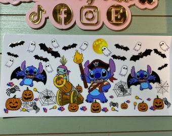 UV DTF 16 or 20 oz Glass can Ready to press|  blue alien Halloween pirate  | uvdtf wrap | Permanent decal | No heat needed | Waterproof