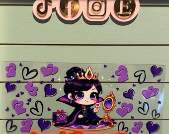 Cartoon evil queen uvdtf/ purple hearts/uvdtf cup wrap ready to press | villainess/ evil queen/ hearts| uvdtf cup wrap