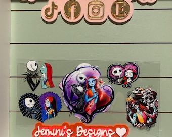 UV DTF 16 oz Glass can Ready to press|  nightmare hearts couple  | uvdtf wrap | Permanent decal | No heat needed | Waterproof