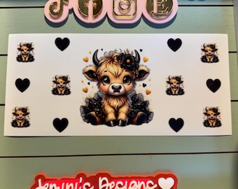 UV DTF  Ready to Apply| Highland Ballerina minis gold / black hearts uvdtf wrap | Permanent decal | No heat needed | Waterproof material