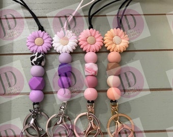 Silicone Sunflower lanyards /Custom Bead lanyards//Bead lanyard/bead badge holder /bead Keychain