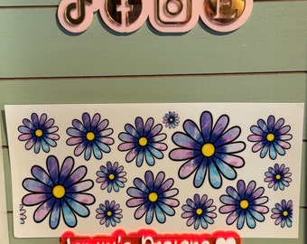 UV DTF  Ready to Apply |purple/blue daisies vibrant colors| uvdtf wrap | Permanent decal | No heat needed | Waterproof material