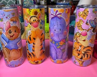 Woodland friends tumbler, 20oz skinny, Bear, tiger, elephant & Kangaroo  Vibrant colors and design tumbler, gift for her. one for price