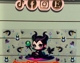 Villainess cartoon uvdtf fits 16oz or 20oz  uvdtf cup wrap ready to press| horned villainess with wings| uvdtf cup wrap