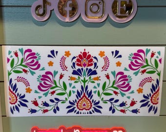 Hispanic floral wrap vibrant colors | uvdtf wrap | Permanent decal | No heat needed | Waterproof materia