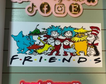 Red & White hattted cat/ one fish / Friends / things/  uvdtf 16oz uvdtf cup wrap ready to press | Friends