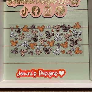 UV DTF 16 oz Glass can Ready to press|  Girl Mouse Ears animal prnt| coffee   | uvdtf wrap | Permanent decal | No heat needed | Waterproof