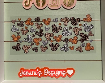 UV DTF 16 oz Glass can Ready to press|  Girl Mouse Ears animal prnt| coffee   | uvdtf wrap | Permanent decal | No heat needed | Waterproof