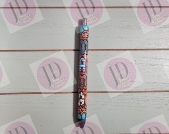 Mama western turquoise/leopard cow pen wrap Glitter pen, pen wrap with Lots of vibrant colors sparkle.   Gorgeous glitter pen