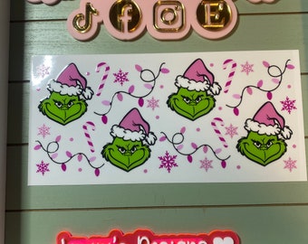 UV DTF 16 oz Glass can Ready to press|  Mean one| Candy cane pink-Face lights | uvdtf wrap | Permanent decal | No heat needed