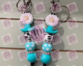 Ready to Ship Adorable Sunflower and cowboy hat beaded Keychain/beaded mini Keychain & Sunflower/cowboy hat dangle Keychain