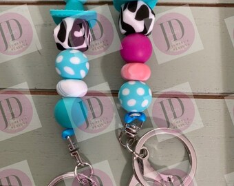Silicone cowboy hat lanyards /Custom Bead lanyards//Bead cow lanyard/bead badge holder /bead cowboy Keychain