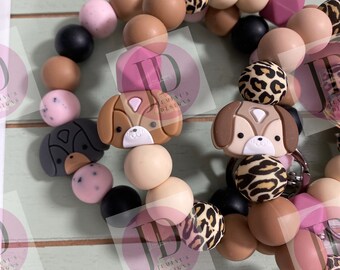 Ready to Ship Adorable puppy/dog beaded Bangle Keychain/beaded puppy/dog/Bangle wristlet Keychain/puppy keychain