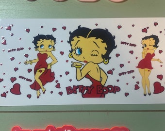 Cute girl boop / red dress hearts/ 16oz or 20oz  uvdtf cup wrap ready to press| uvdtf cup wrap/ Cartoon uvdtf