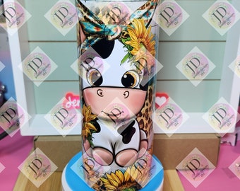 Cute cow & Sunflower 30oz sublimated tumbler/Cow w/ bandana western tumbler, vibrant sublimated tumbler