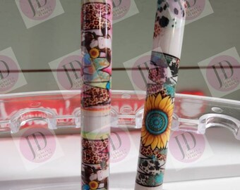 Lefty Mama cow pink leopard or Turquoise Mom print pen, pen wrap with Lots of vibrant colors. Gorgeous Mama or mom pen/ cow/ leopard pen