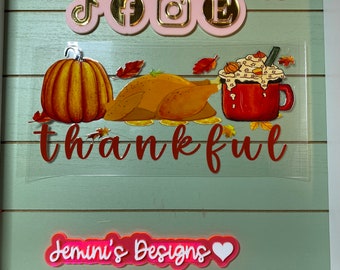 UV DTF 16 oz Glass can Ready to press|  Pumpkin fall Thankful Orange  | uvdtf wrap | Permanent decal | No heat needed | Waterpro
