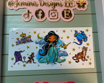 UV DTF 16 oz Glass can Ready to press|  CartoonPrincess and sidekick uvdtf  | uvdtf wrap | Permanent decal | No heat needed | Waterproof
