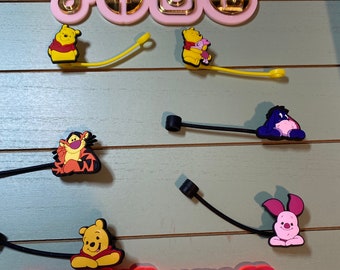 Straw topper Hundred acre Yellow Bear, Pig, Donkey and tiger design Straw tip cover compatible with most standard straw’s including Stanley
