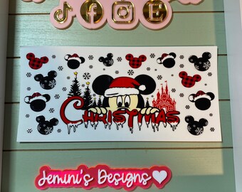 UV DTF 16 oz Glass can Ready to press|  Mouse  Christmas / Black and red | uvdtf wrap | Permanent decal | No heat needed | Waterproof