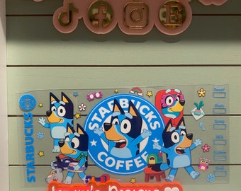 UV DTF 16 oz Glass can Ready to Apply| Blue Dog coffee uvdtf wrap | Permanent decal | No heat needed | Waterproof material
