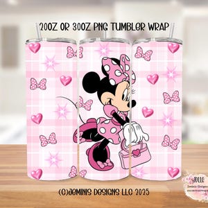 Giirl mouse pink tumber design PNG/ digital file / girl mouse polka dot dress pink png non transparent png file with colored background