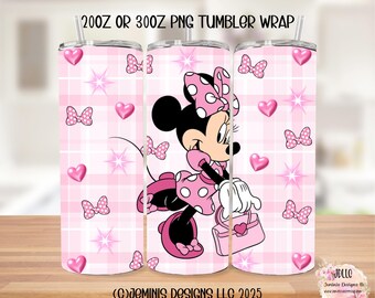 Giirl mouse pink tumber design PNG/ digital file / girl mouse polka dot dress pink png non transparent png file with colored background